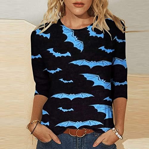 Ženska halloween ispisana labava majica srednje dužine 3/4 rukava bluza okrugla vrat casual labavi