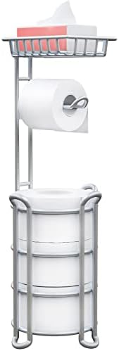 Stalak za držač toaletnog papira sa policom, Samostojeći stalak za odlaganje rolne toaletne maramice za kupatilo, Crni