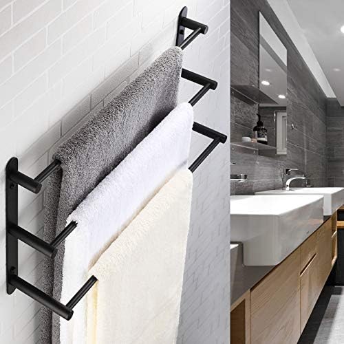 KES 3-slojna šipka za peškire za kupatilo 24-inčni Nerđajući čelik za peškire za kupatilo zidni nosač, mat crna