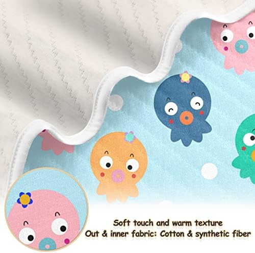 Slatka pokrivačica slatka hobotnica crtana pamučna pokriva za dojenčad, primanje pokrivača, lagane meke prekrivač za krevetić za krevetić, kolica, raketa, 30x40 u, plavoj boji