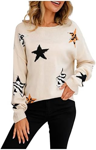 RMXEI ženski modni džemper okrugli zvjezdici s dugim rukavima pleteni džemper