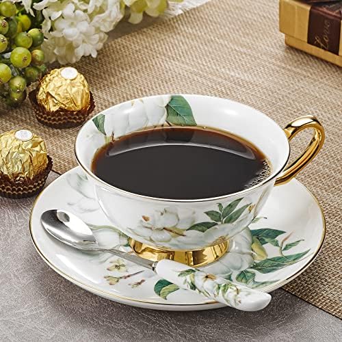 Panbado Bone Kina 19-komad zlatna obređena kava čaj čaja za čaj za čaše komače kašike Set i srebrna metalna držač za 6 osoba, Dan majke poklone