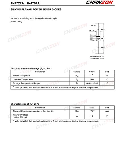 Chancon 1N4729A 1N4729 Power Zener Diode 1W 3.6V Do-41 aksijalne diode 1 vatt 3,6 volta 3v6