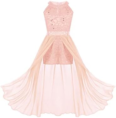 Agoky Kids Cvjetne djevojke čipka haljina Halter izrez duga haljina djeveruše za vjenčanicu Ball haljina Lyrical Modern Dance kostim
