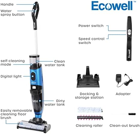 Ecowell Akumulatorski mokri suvi usisivač više površina za tvrde podove i prostirku, glasovna Prompt, LULU Quick