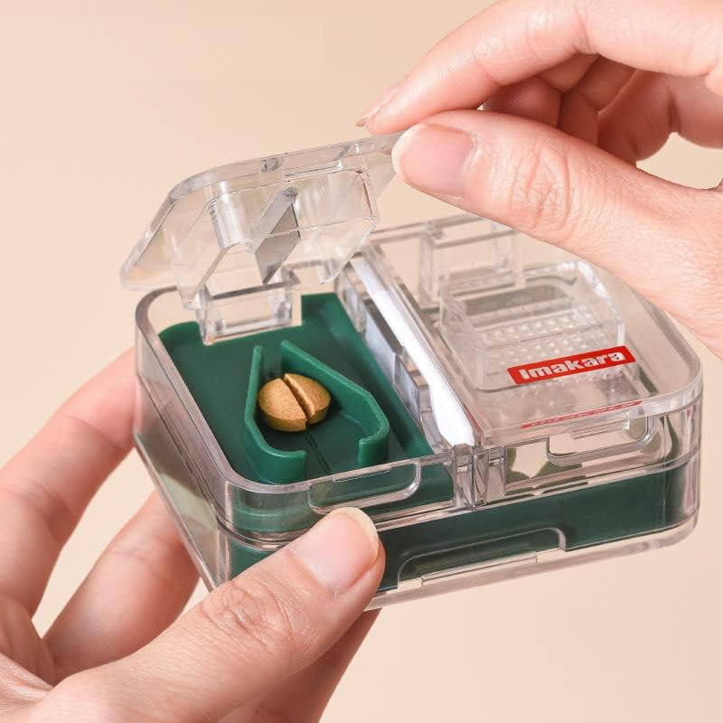 iDock prenosiva zatvorena kutija za pilule za sečenje,3 u 1 multifunkcionalni rezač pilula,za sečenje pilula/vitamina, putne veličine(zeleno)