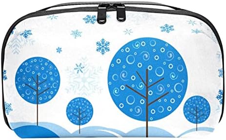 Make up torba, kozmetička torba, vodootporni organi organizator šminke, moderno apstraktno crtane božićne drvce plave snježne pahulje