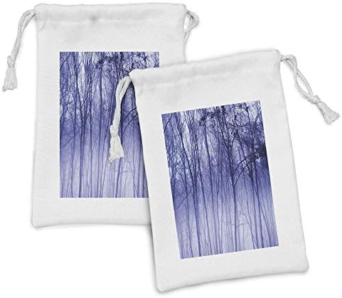 Ambesonne Woodland tkanina TOUCH set od 2, maglovitim maglovitim ljubičastom stablima u zimskoj šumi
