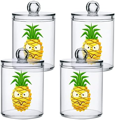 Yyzzh smiješan ananas sladak crtani lik na bijelom 4 pakovanju QTIP-ovog držača za pamučnu kuglicu