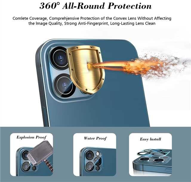 Imluckies zaštitnik sočiva kamere za 6,7 iPhone 12 Pro Max kaljeno staklo, HD Clear & 9h tvrdoća, futrola, otporna na ogrebotine, jednostavna instalacija[3 pakovanje]