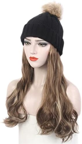 SHZBCDN modni evropski i američki ženski šešir za kosu jedan crni pleteni šešir perika duga kovrčava smeđa perika i šešir jedan