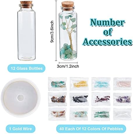 FREEBLOSS 12 Set DIY Mini Crystal Wishing Bottles Ornament Tree Of Life Gemstone wish Bottles Mini staklene