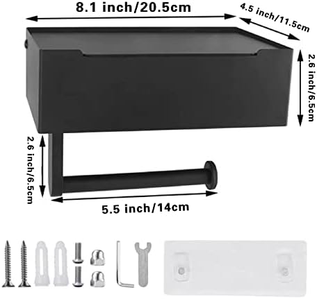 Držač toaletnog papira s policama i skladištem, mat crna obrisača sa maramicom, SUS 304 Držač za papir od nehrđajućeg