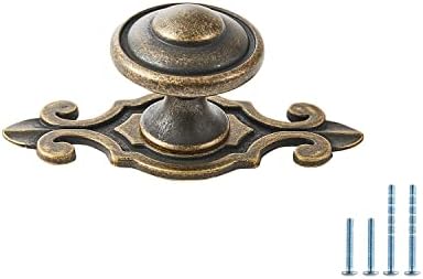 TIECA.HW 4kom Antikni bronzani gornji prsten dugmad za ormare sa Fleur de Lis zadnjim pločama, 1.21-Inčni