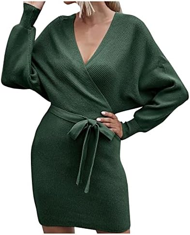 NOKMOPO mini haljina s dugim rukavima, modni temperament casual seksi V-izrez rukav pletena haljina s