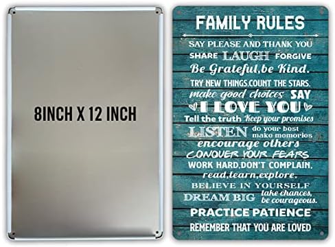 Smiješna porodična pravila citat metalni Limeni znak zidni dekor, rustikalni recite molim vas i hvala podijelite