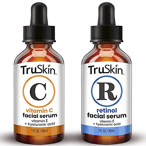 TruSkin Day-Night Anti Aging Duo, Retinol Serum & Vitamin C Serum za lice sa hijaluronskom kiselinom, Set za njegu kože dizajniran da zaštiti, čvrsto, Posvijetli, razjasni, hidrira, pojačava kolagen & Fade pigmentacija