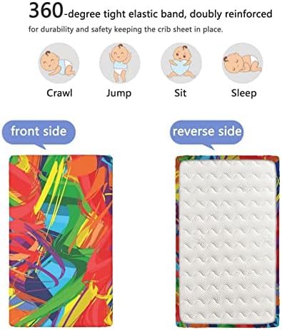 Rainbow Tema sa postavljenim mini krevetima, prenosivi mini listovi krevetića Mekani i rastezljivi sastavljeni lim za krevetić kreveta ili lim za krevet, 24 x38, višebojna