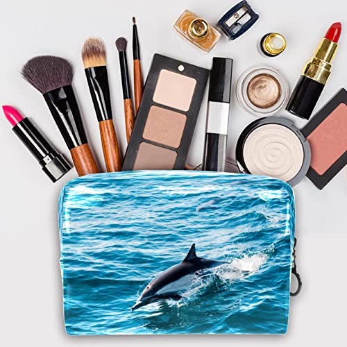 Slatka torba za šminku Ocean Dolphin Blue PVC patentni zatvarač Travel Kozmetički organizator za žene Djevojka