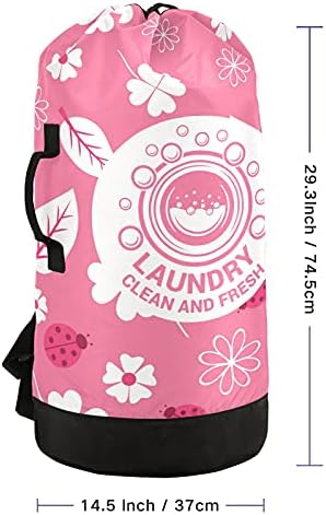 Pink Flower Leaves Bubamara torba za pranje veša sa naramenicama torba za ruksak za pranje veša sa vezicama za