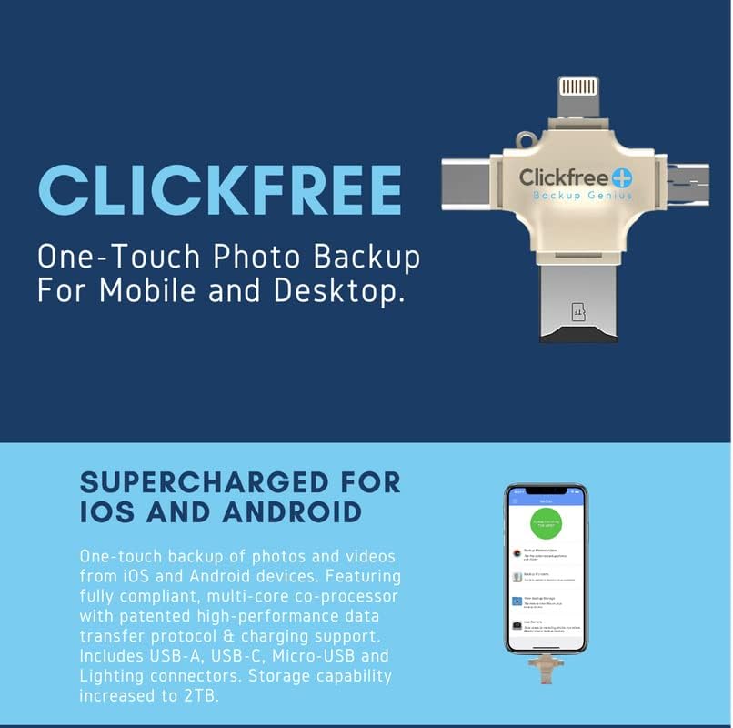 ClickFree ™ 64GB USB fotografija i video saver za telefon / Pad / MAC / PC, brzi 4-in-1 univerzalni telefon