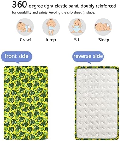 Opremljeni mini listovi sa izmirnice iz džungle, prenosivi mini krevetići posteljina madraca madrac listovi za djecu za djevojčicu ili dječak, 24 x38, žuti zeleni