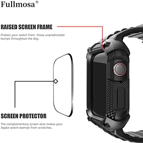 Fullmosa Watch Band, Silikon od strane iwatch pojas sa zaštitnikom i kafićima odbojnika za muškarce, kompatibilan sa Apple Watch serijom 8/7/6/5/4 / SE2 / SE2 / SE