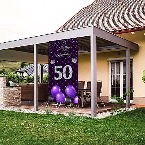 Sretan 50. rođendan ljubičasta Banner pozadina Photo Booth rekvizite baloni Srebrna kruna tema dekor