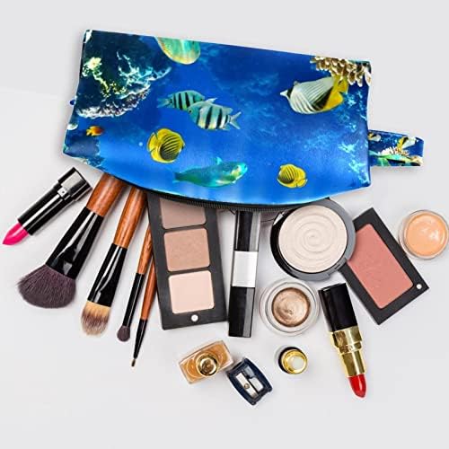 Travel Makeup torba Vodootporna kozmetička torba toaletna torba za šminku za žene i djevojke, tropska riblja koral okean