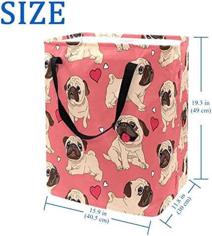 Pink Mops Puppy Dog Heart Love Pattern Print sklopiva korpa za veš, 60L vodootporne korpe za veš