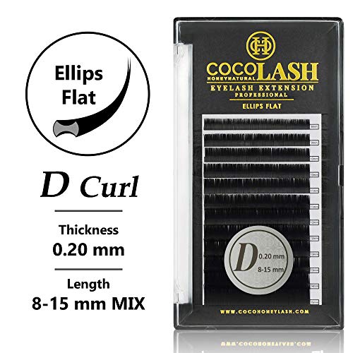 Coco Medeni trepavice za trepavice, elipse ravni d curl [0.20mm], faux mink individualni ekstenzije