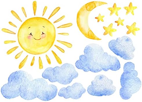 INOVATIVESTOSTI Vodenicolor Suncolor Sunce Stars and Clouds Zidna dekal Tkanina Rasadnici Décor Art Naljepnice