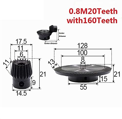 ZGF-BR 2kom 1: 8 zupčanik 0.8 modul rupa sa 20 zuba 6mm 160 zuba unutrašnja rupa 8mm 90 stepeni