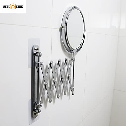 WELLLINK 7 Makeup ogledalo zidni 1x/2x uvećanje sa proširivu ruku za kupatilo 360deg rotirajući dvostrano kromirani bez bušenja brijanje ogledalo