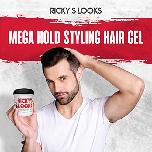 Ricky's Looks Mega Hold Styling Gel za kosu za kovrčavu, kovrčavu, ravnu, valovitu & Fine Hair - Flake Free, Strong Hold and Shine-za sve tipove kose-Men & Women