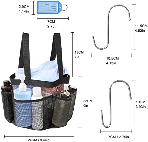 Haobaobei mrežica Caddy Tote košara, prijenosna torba za tuširanje 8 Skladišni džepovi, viseći brzi