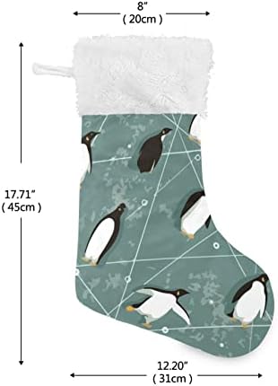 Alaza Božićne čarape, 18 inča Burlap sa velikim smiješnim penguin geometrijskim i plišanim laganim manžetim