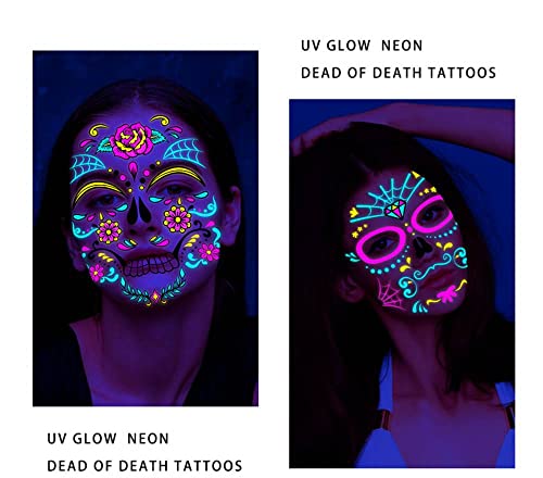 8 listova Halloween Face Tattoo naljepnica šećerne lubanje cvjetne naljepnice vodootporne fluorescentne