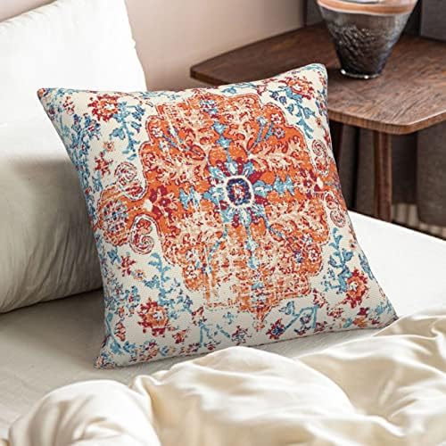 Narančasta plava etnička jastuk za boho 16x16 inčni set od 2, boemski tepih bacač jastuci vintage hrđe cvjetni