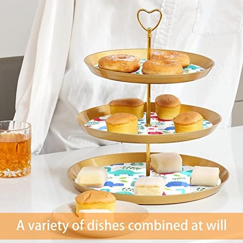 Lyetny 3-tier desertna torta za kolač Zlatni cupcake Količar za čajnik za čaj, vjenčanje i rođendan, uzorak dinosaura