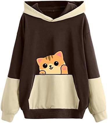 Kafa Teen Girl Colorblock Sun Cat Outfits džemper s poklopcem odijelo s dugim rukavima Slatka termalna