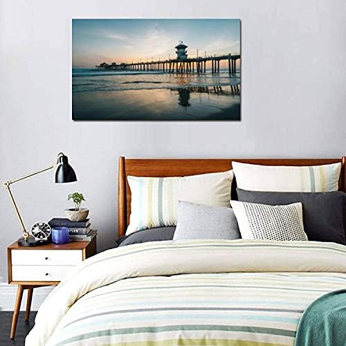 VIUBGCPS Canvas Print Pictures Wall Art Painting Sunset Reflections i pristanište u Huntington Beach