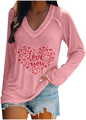 Ženska bluza na otvorenom za Dan zaljubljenih Unique Heart Printed pulover Tops modni labavi Casual majice s V izrezom džemper