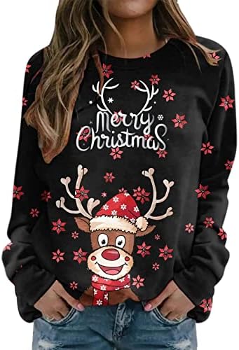 Pimelu božićni džemperi za žene, božićni džemper s dugim rukavima kapuljača kapuljača Duksevi Tunički vrhovi