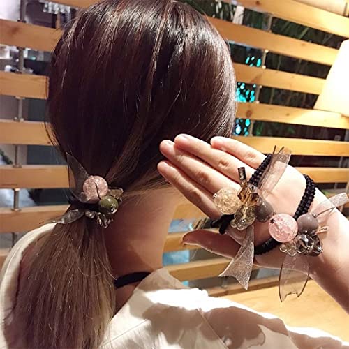 Brinie Rhinestone Hair Scrunchy Elazitc hair Ties Pink rep Holder dekorativna užad za kosu Stretch Hair Bands hair Accessories for Women and Girls