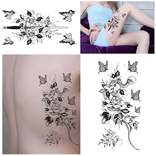 12 listova cvjeta privremene tetovaže leptir za žene djevojke vodootporne ruke ruke za ruke 3D 3,7 * 7,7inch