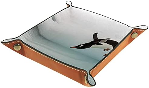 Kožna posuda za valet, kockica preklopna nosač kvadratnog drveta, obrub Organizator ploča za promjenu kovanice, glacier životinjski pingvin