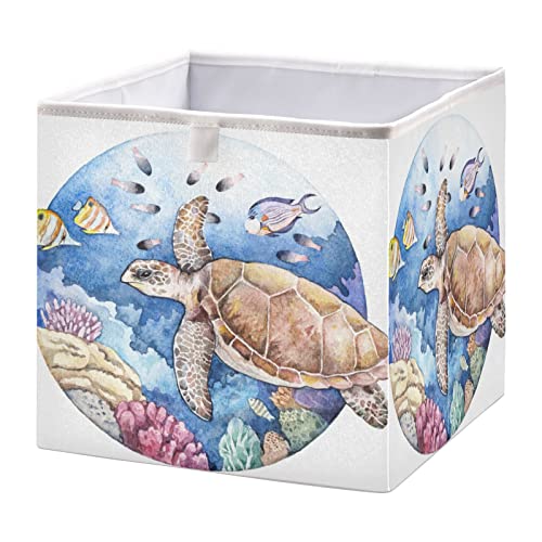 Akvarelna Koraljna kornjača kocka kanta za skladištenje sklopive kante za odlaganje vodootporna korpa za igračke za kocke kante za organizatore za djecu rasadnik ormar za kupatilo djevojčice dječaci - 15, 75x10, 63x6, 96 in