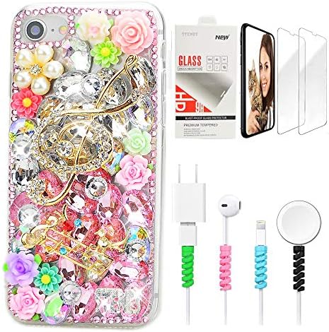 STENES Sparkle Case kompatibilan sa iPhone Xs Max-Stylish - 3D Handmade Bling Muzika cvijeće dizajn poklopac sa zaštitnik ekrana & amp; Cable Protector-Pink