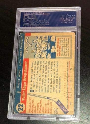 Wally Hergesheimer potpisan TOPPS 1954 hokejaški karton 22 PSA / DNK auto rendžeri - hokej na hokejskoj ploči